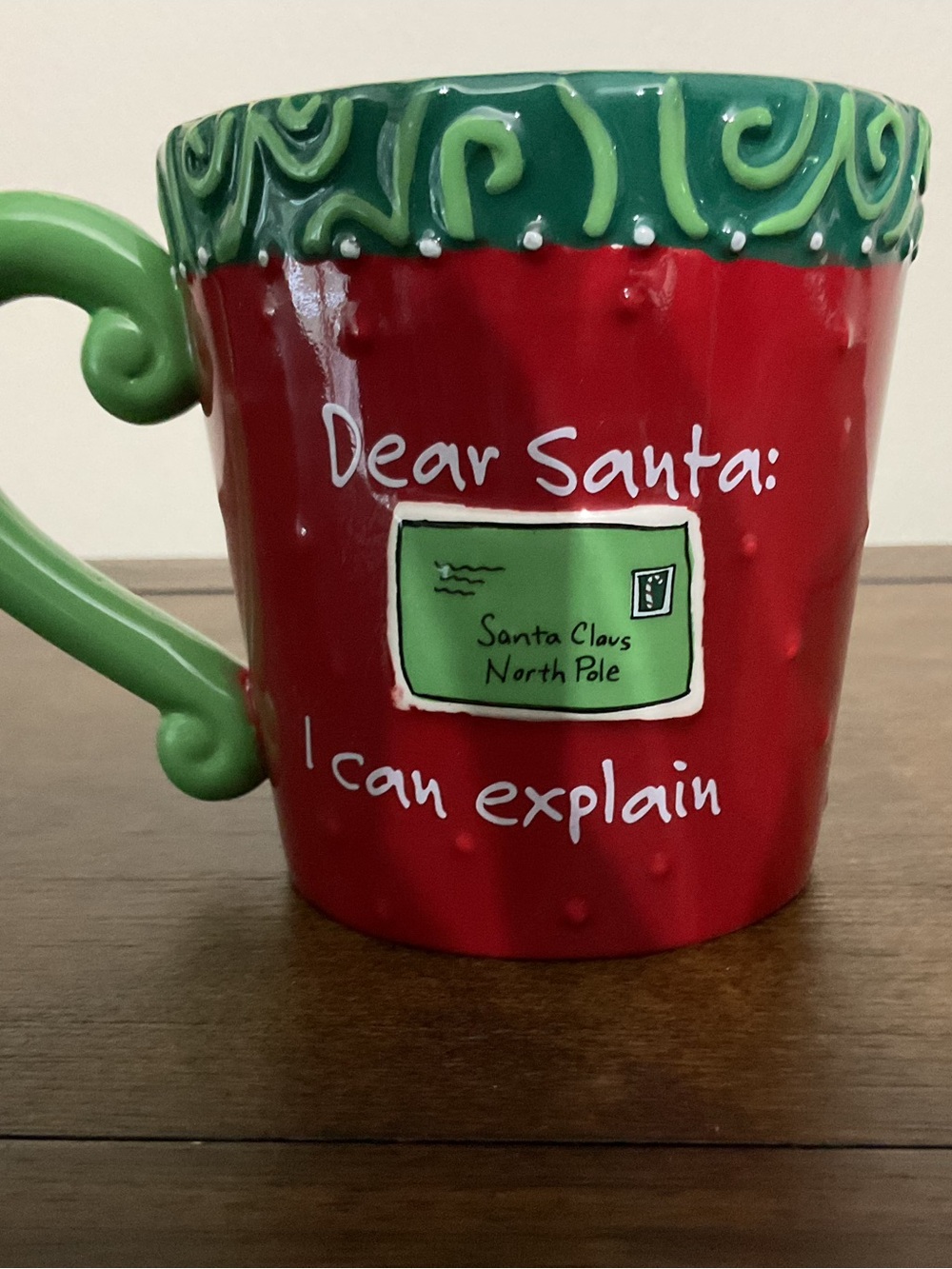 Festive Red and Green Ceramic Holiday Mug - 'Dear Santa' Design